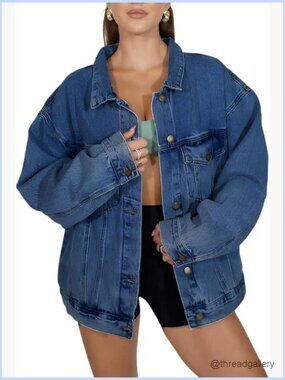 Oversized Boyfriend Denim Jacket Women Loose Shacket Coat Trendy